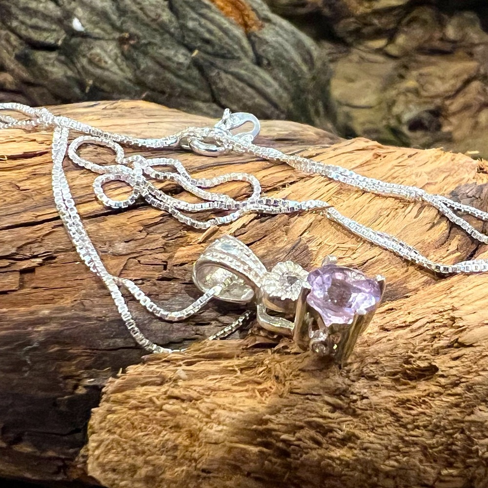 Artisan Sterling Necklace Crystal Zirconia Amethyst Purple Pendant Channel Sett